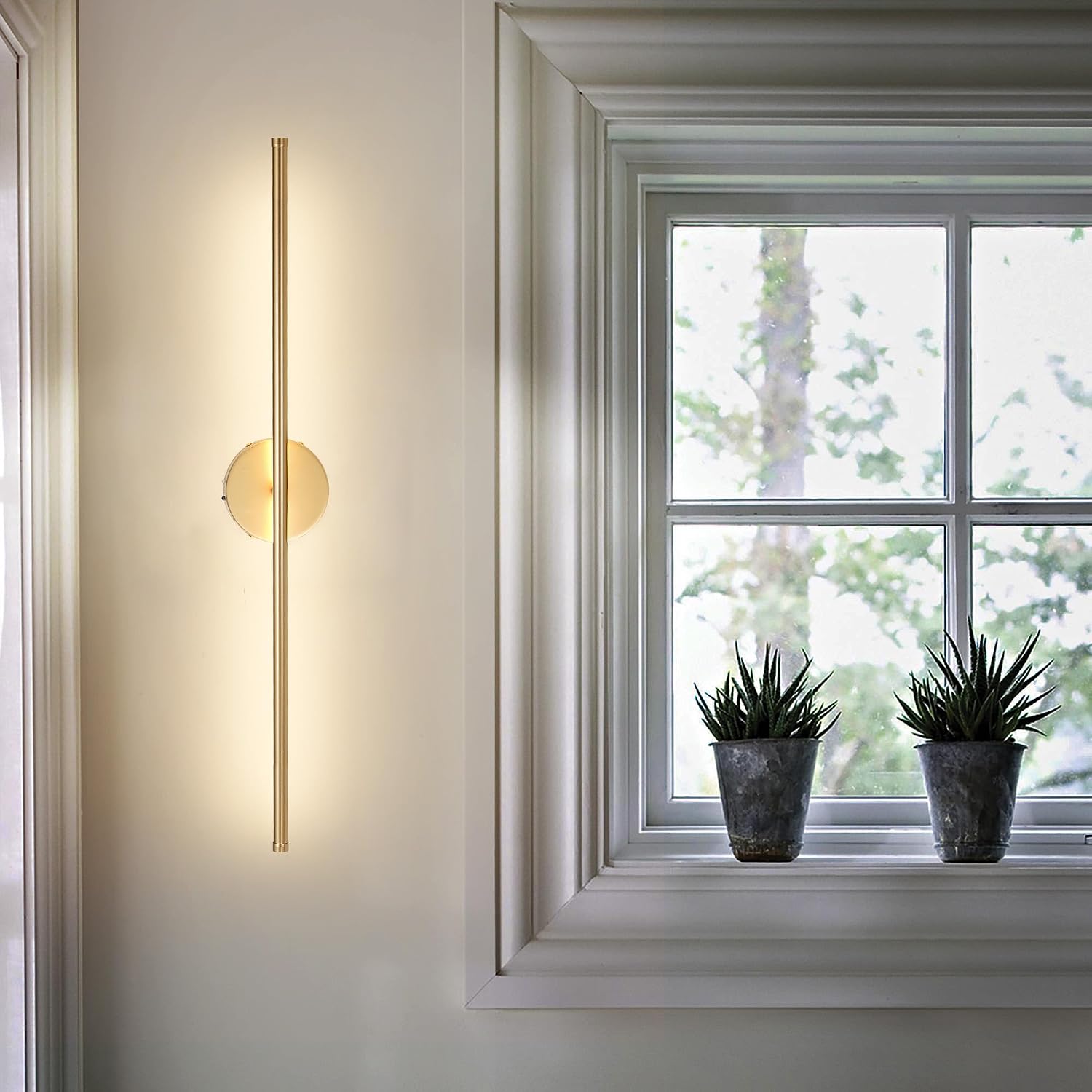 KARTOOSH Battery Operated Wall Sconces with Remote Control, Dimmable Wall Sconces Set of Two, 350°Rotate, 3000K LED Gold Wireless Wall Light for Living Room, Bedroom, Hallway, 40.1 Inch (2 Pack)