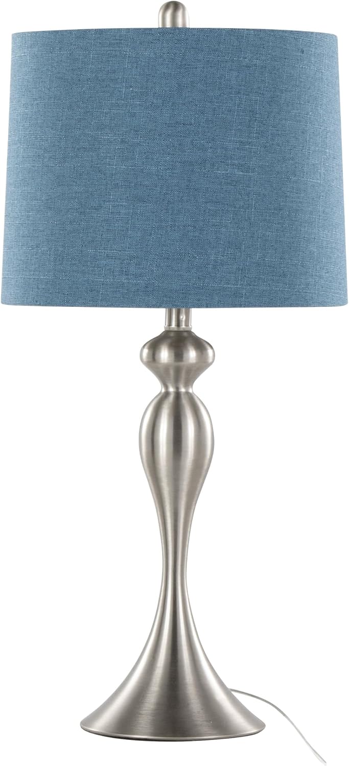 Ashland 27' Metal Table Lamps Set of 2, Desk Lamp, Bedside Lamps for Night Stands, Nightstand Lamp, Small Lamp, Small Table Lamps for Living Room Set of 2 (Brushed Nickel, Moroccan Blue Linen)