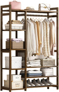 Free Standing Clothing Racks for Hanging Clothes, Bamboo Garment Rack Closet Organizer with Storage Shelves,Clothes Organizer for Bedroom, Living Room,100 * 30 * 150cm