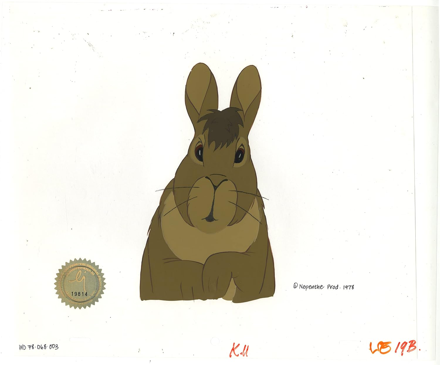 Watership Down 1978 Production Animation Cel of Bigwig with LJE Seal and COA 068-003