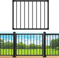 Deck Fence Gate Outdoor, 42''Hx48''W Deck Gate, Black Heavy Duty Steel Anti-Rust Door with Customizable Width, Metal Gate for Residential, Yard, Patio(No Hinge)