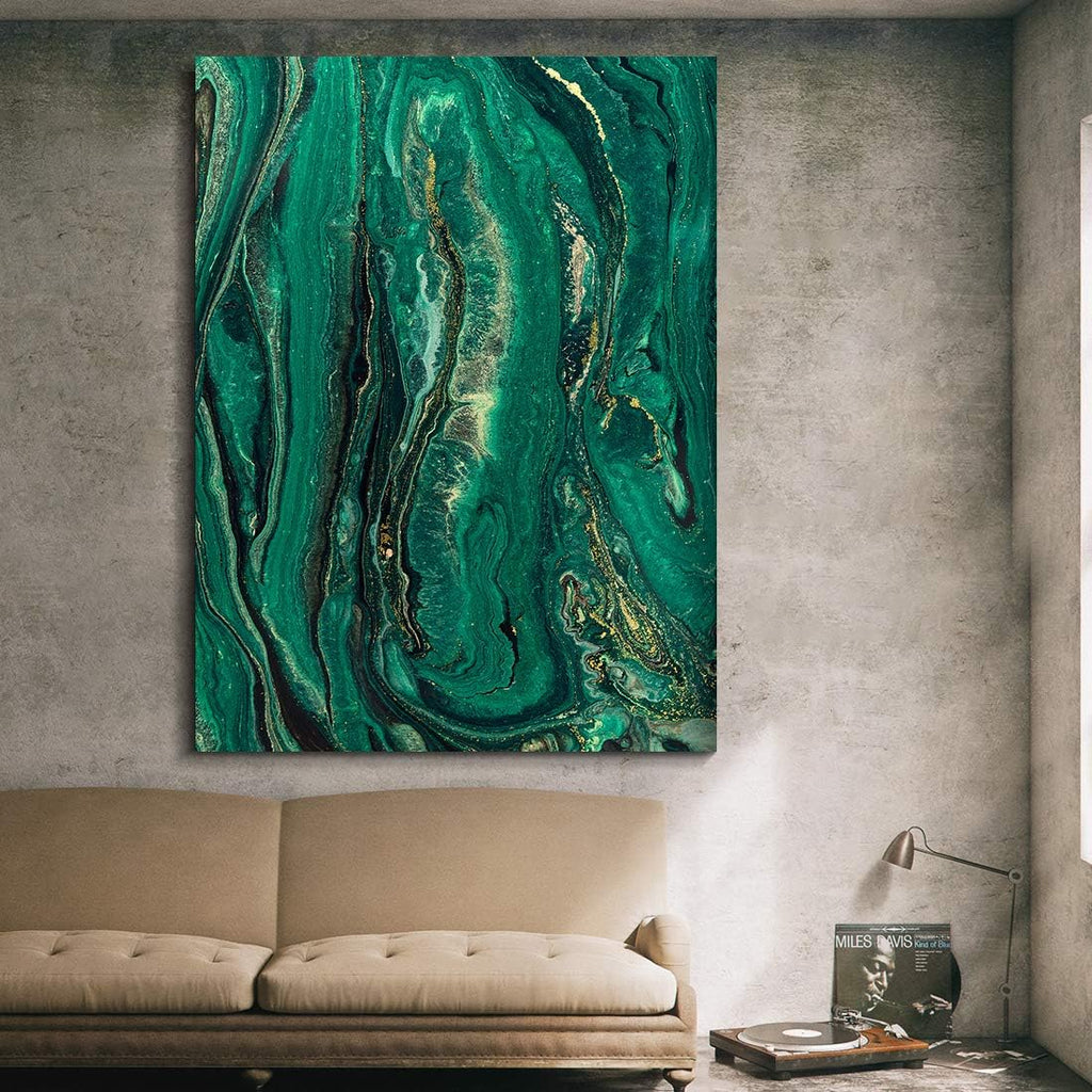 Denzoer Green Texture and Gold Abstract Wall Art Modern Canvas Prints with Solid Wood Frame Wall Pictures for Home Decoration, Ready to Hang - 36x46 inches