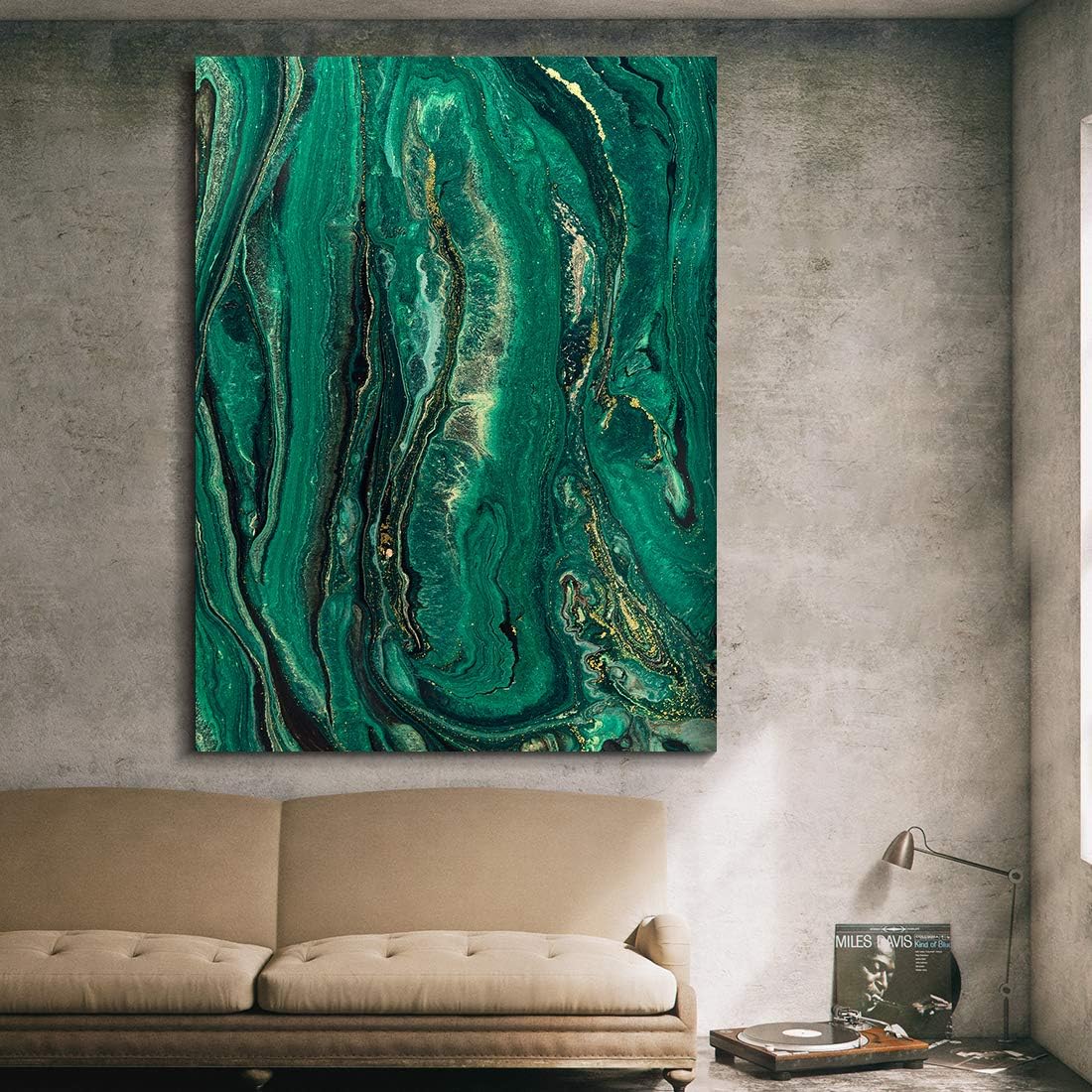 Denzoer Green Texture and Gold Abstract Wall Art Modern Canvas Prints with Solid Wood Frame Wall Pictures for Home Decoration, Ready to Hang - 36x46 inches