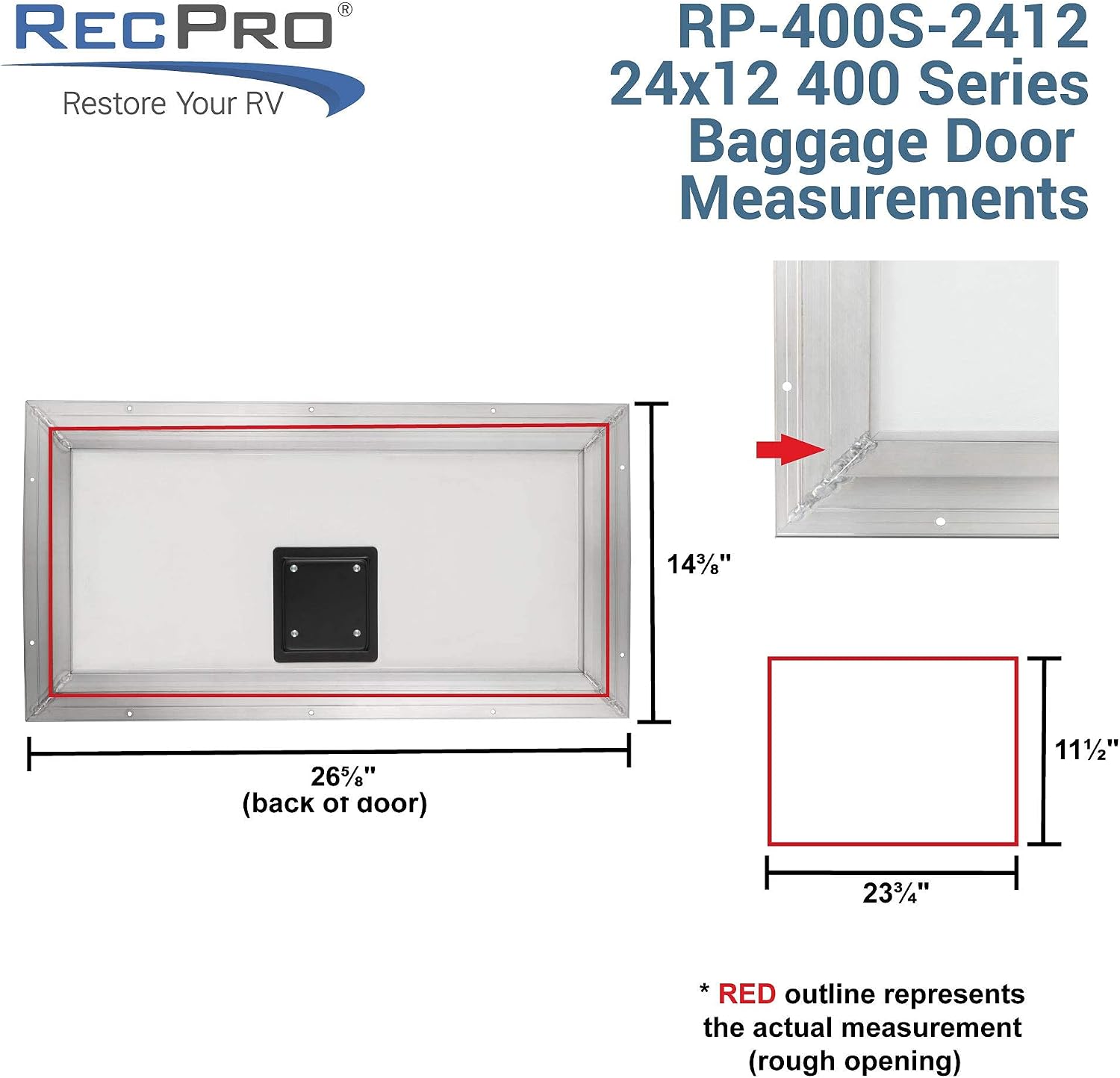 RecPro Square RV Baggage Door | Compartment Storage | RV Storage | Trailer Storage | Camper Storage (24' W x 12' H) | Made in America