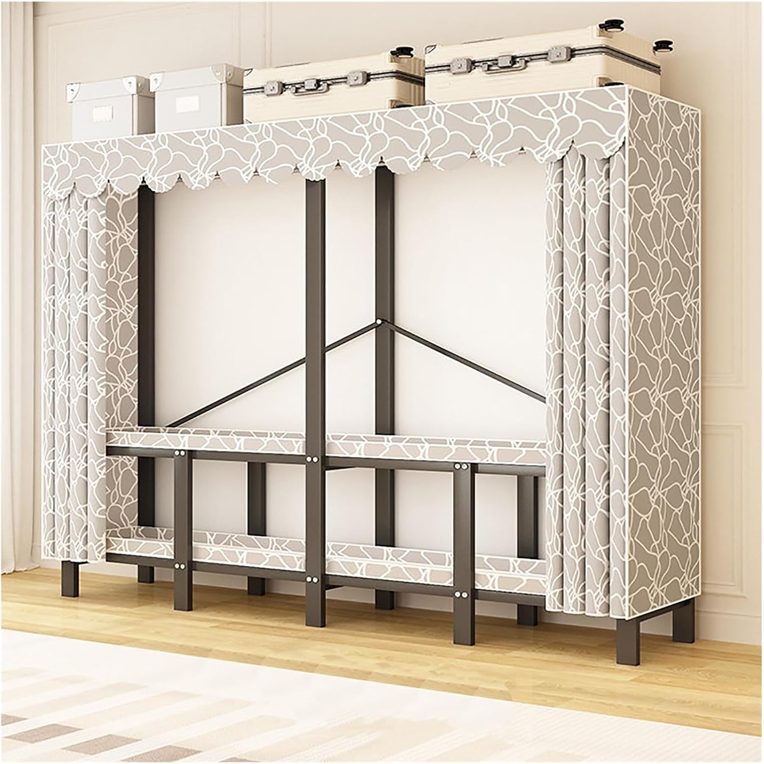 Wardrobe Closet For Hanging Clothes Portable Clothing Rack With Cover 1200Ibs Foldable Black Steel Frame Metal Coat Storage Garment Racks For Hanging Clothes(A,150cm/59.1inch)