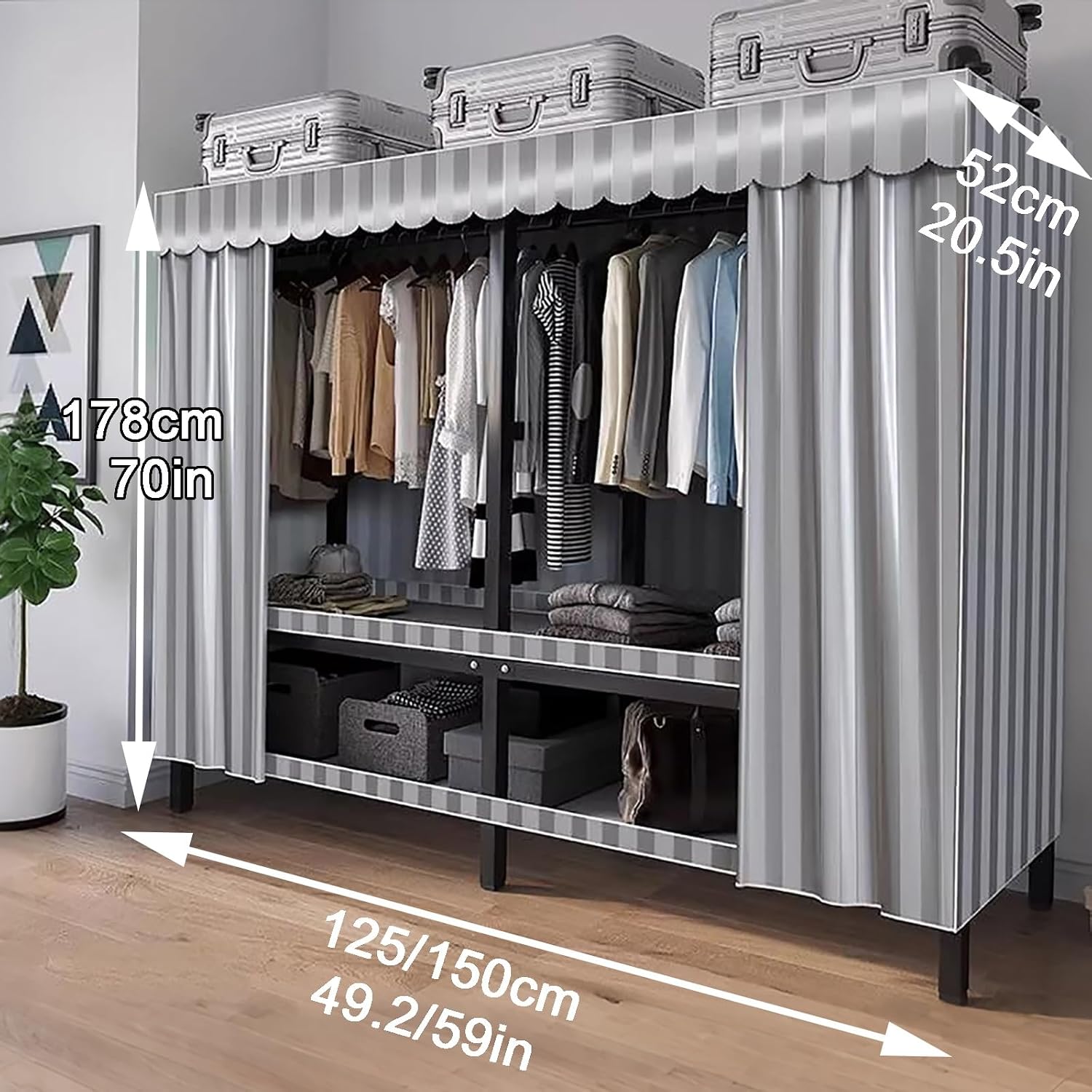 Portable Wardrobe Closet, Foldable Clothes Rack with Cover, Multi-Functional Folding Armoire, Garment Rack for Hanging Clothes(B,49.2 * 20.5 * 70IN(L*W*H))