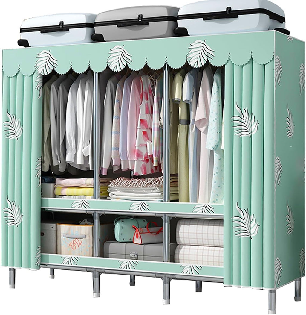 Portable Closet Wardrobe with Cover Metal Garment Rack for Hanging Clothes and Shelves for Bedroom (Color : H, Size : 170x45x170cm)