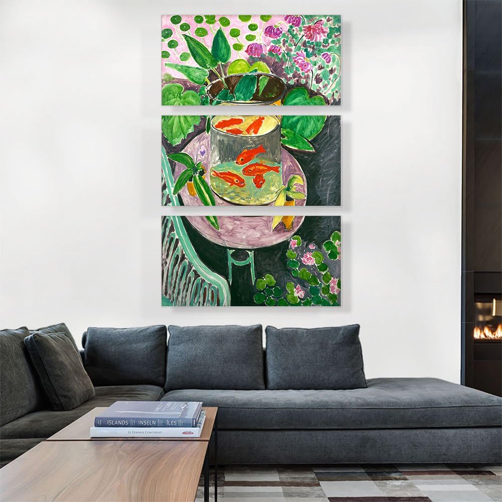 ARTCANVAS Goldfish 1911 Canvas Art Print Stretched Framed Painting Picture Poster Giclee Wall Decor by Henri Matisse - 60' x 40' (0.75' Deep) (3-Piece)