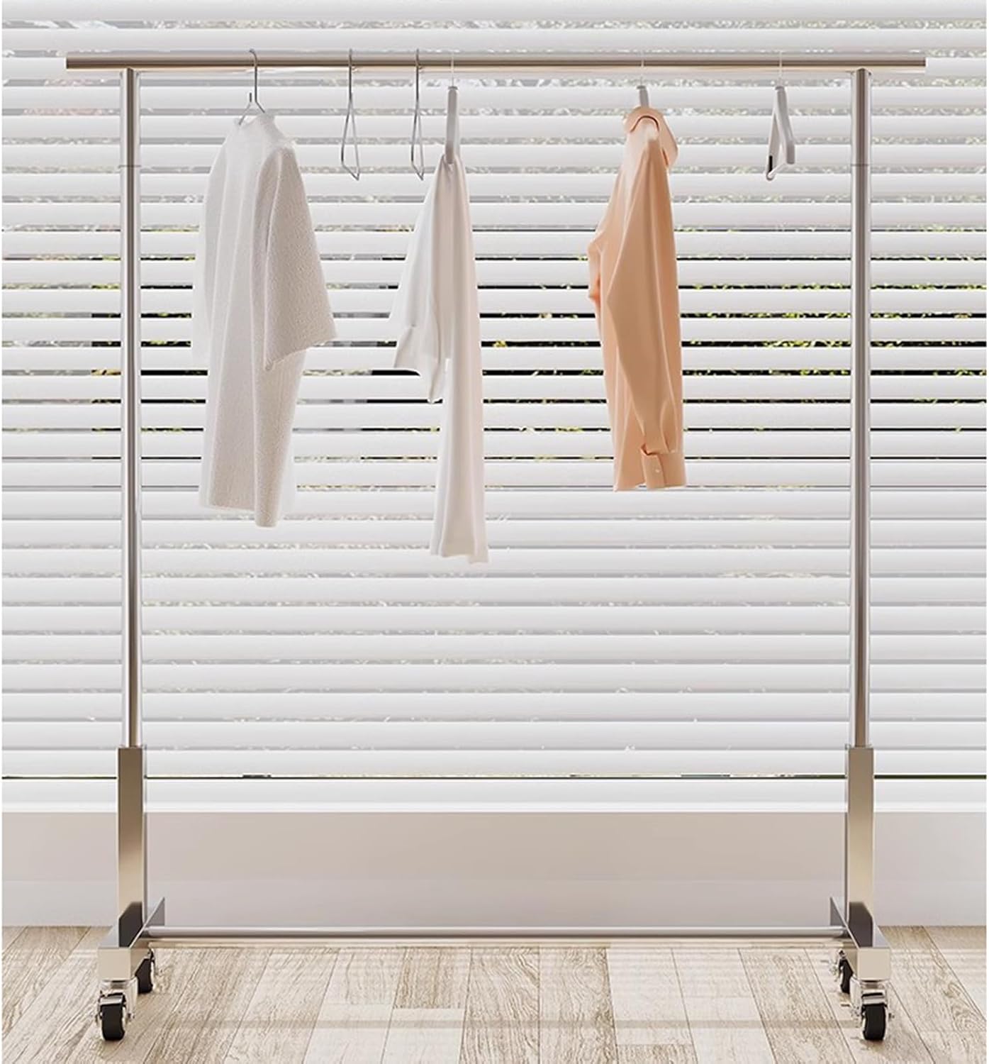 Heavy duty Garment rack Heavy Duty Clothing Rack For Hanging Clothes Silver Stainless Steel Clothes Rail On Wheels Commercial Clothing Display Rack Freestanding Coat Rack For Bedroom ( 100X40X150CM)