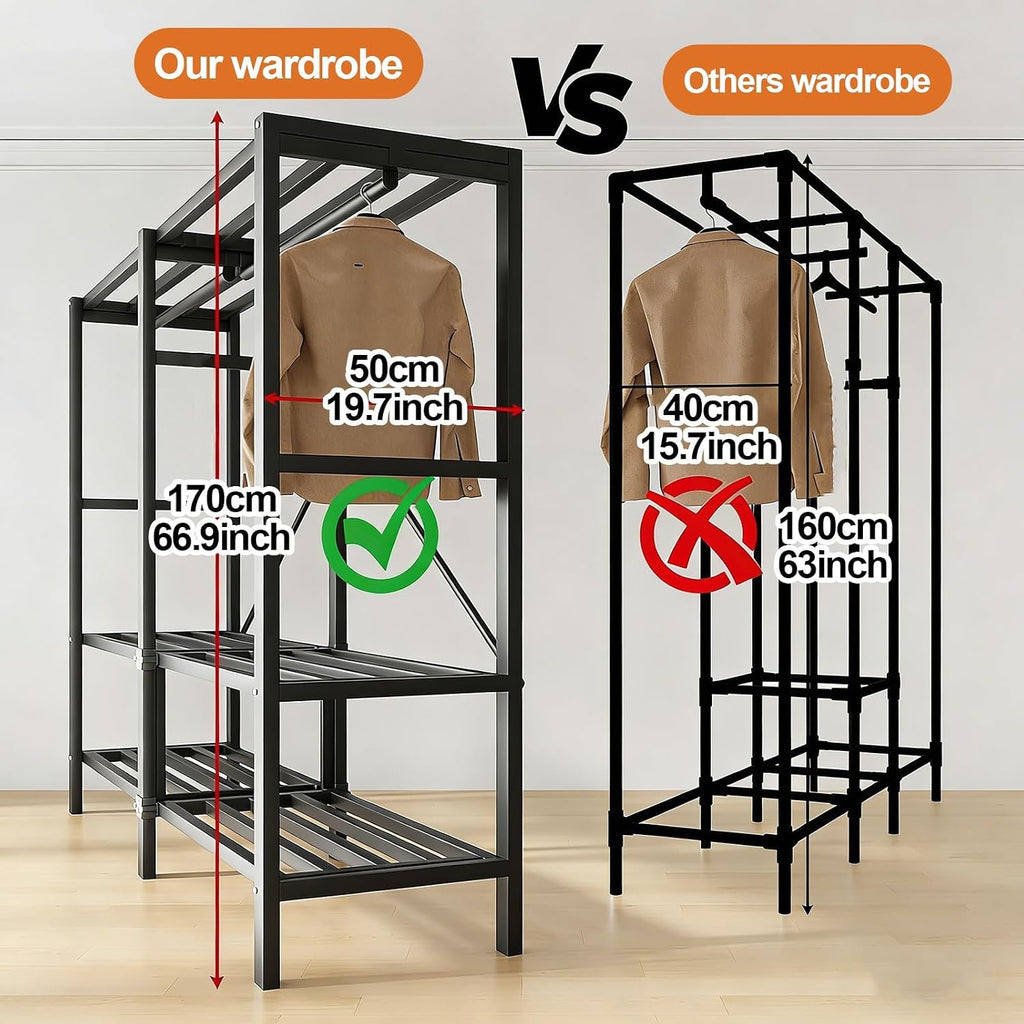 Clothes Rack With Cover Foldable Wardrobe Closet Portable Coat Storage Garment Racks For Hanging Clothes Armoire Clothing Rack With Shelves For Bedroom(A,130cm/51.2nch)