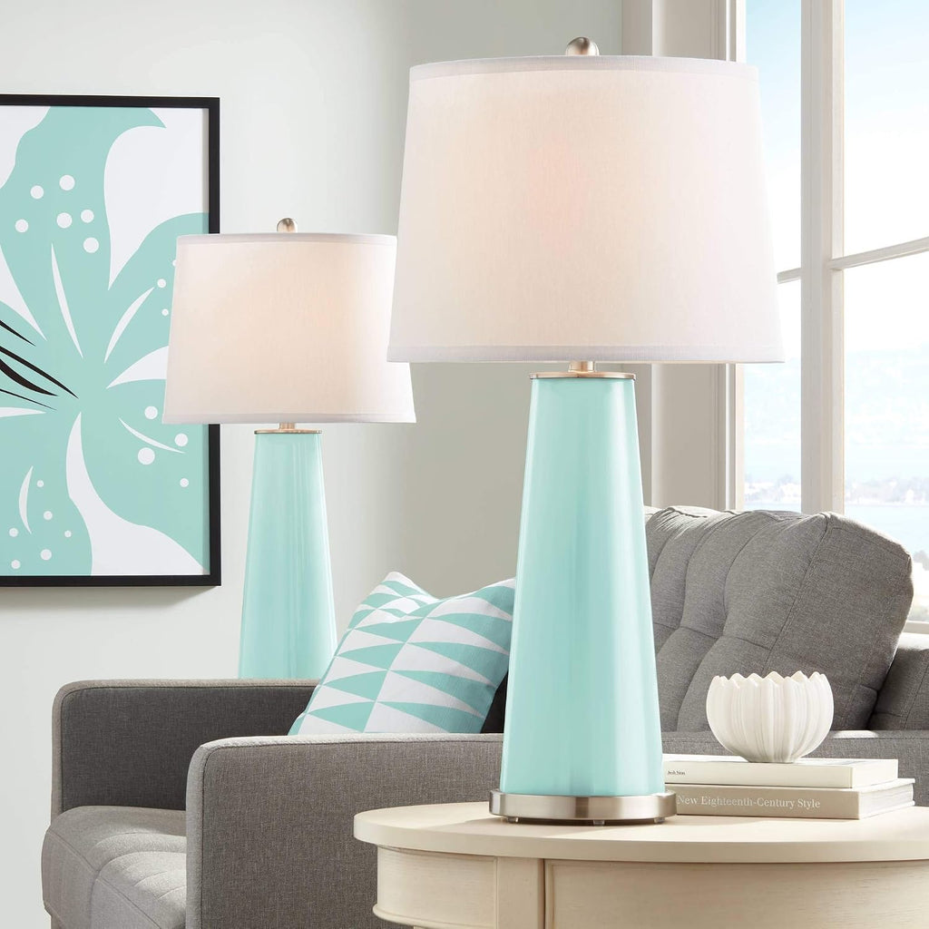 Color + Plus Leo 29 1/2' Cay Blue Glass Table Lamps Set of 2