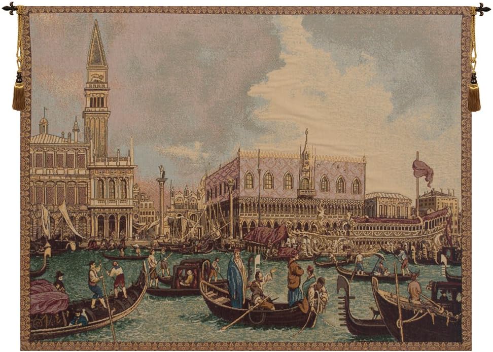 Charlotte Home Furnishings Italian Tapestry Wall Hanging 38x 54 in Bucintoro Wall Art Woven Boho Tapestry for Bedroom Aesthetic Living Room and Home Decor European Soft Cotton Jacquard Woven