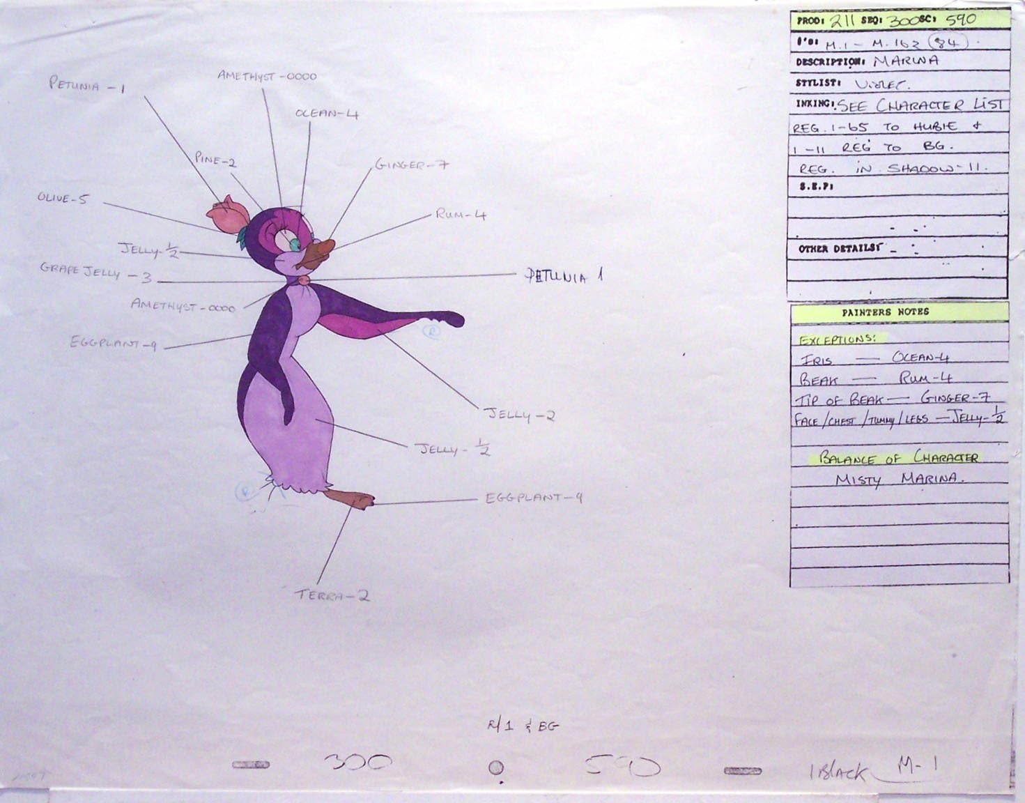 Pebble and the Penguin 1992, Original - Don Bluth Studios - Animation Cel Color Key Drawing