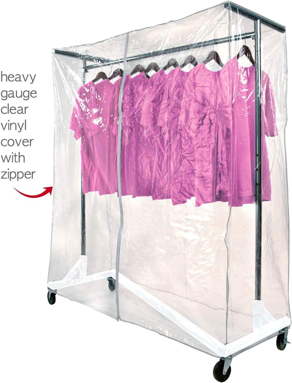 Only Hangers Commercial Grade Garment Z-Rack with White Base. Includes Cover Supports & Clear Vinyl Cover