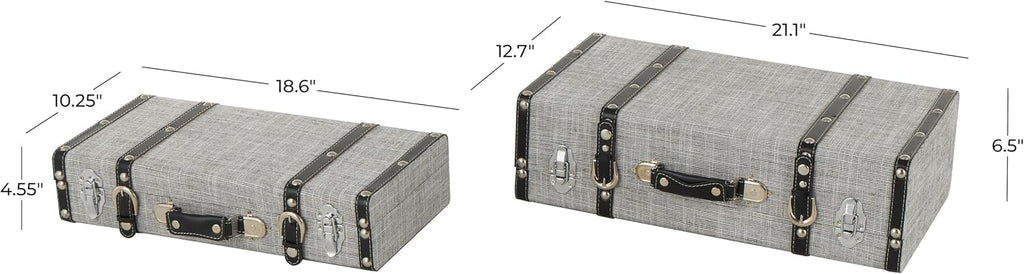 Deco 79 Fabric Decorative Trunk Woven Storage Decorative Large Boxes with Silver Latches and Buckles, Set of 2 Storage Trunks 21', 19' W, Gray