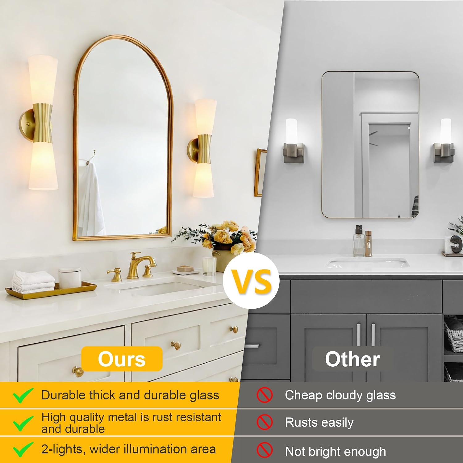 Wall Sconces Set of 2 for Bathroom, Modern Indoor Vanity Light Fixtures 17', Up Down Lighting, Wall Mount Lamp for Living Room Bedroom Hallway Stairway Fireplace Mirror E26 Base 2PC White&Gold