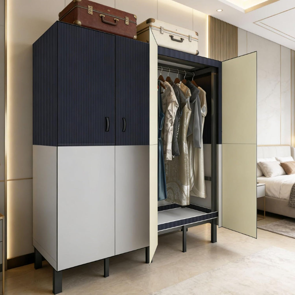 Heavy Duty Portable Closet Wardrobe, Freestanding Wardrobe with Magnetic Door, Multifunctional Closet Storage System, Foldable Portable Closet with Cover. (Blue, 70.8in/180cm)