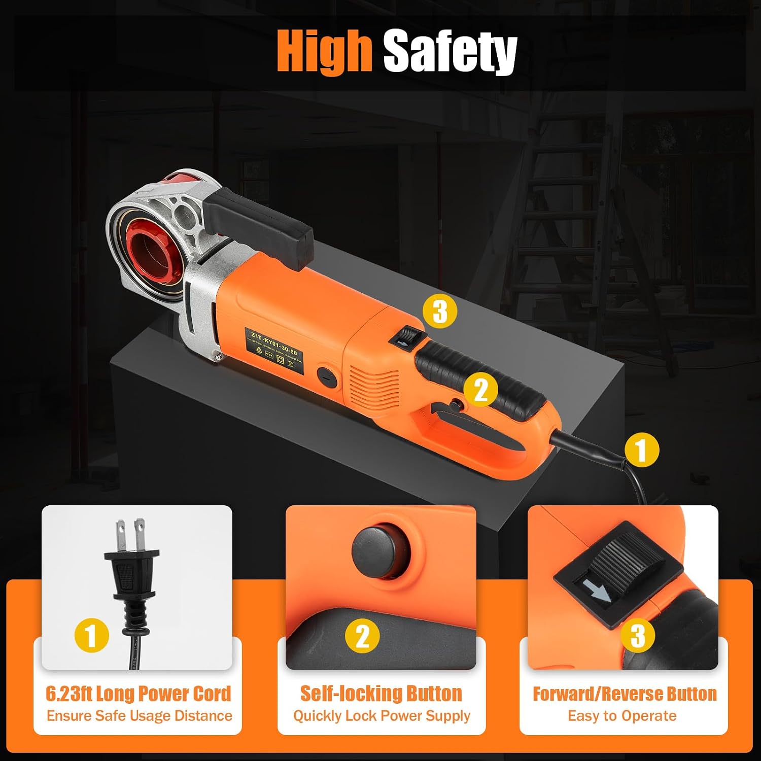 Electric Pipe Threader, 2300W Pipe Threading Machine Heavy-Duty Hand-Held Power Drive Kit Portable With 6 Dies 1/2-Inch to 2-Inch Pipe Threading Die Heads, Ratchet Pipe Threader Kit