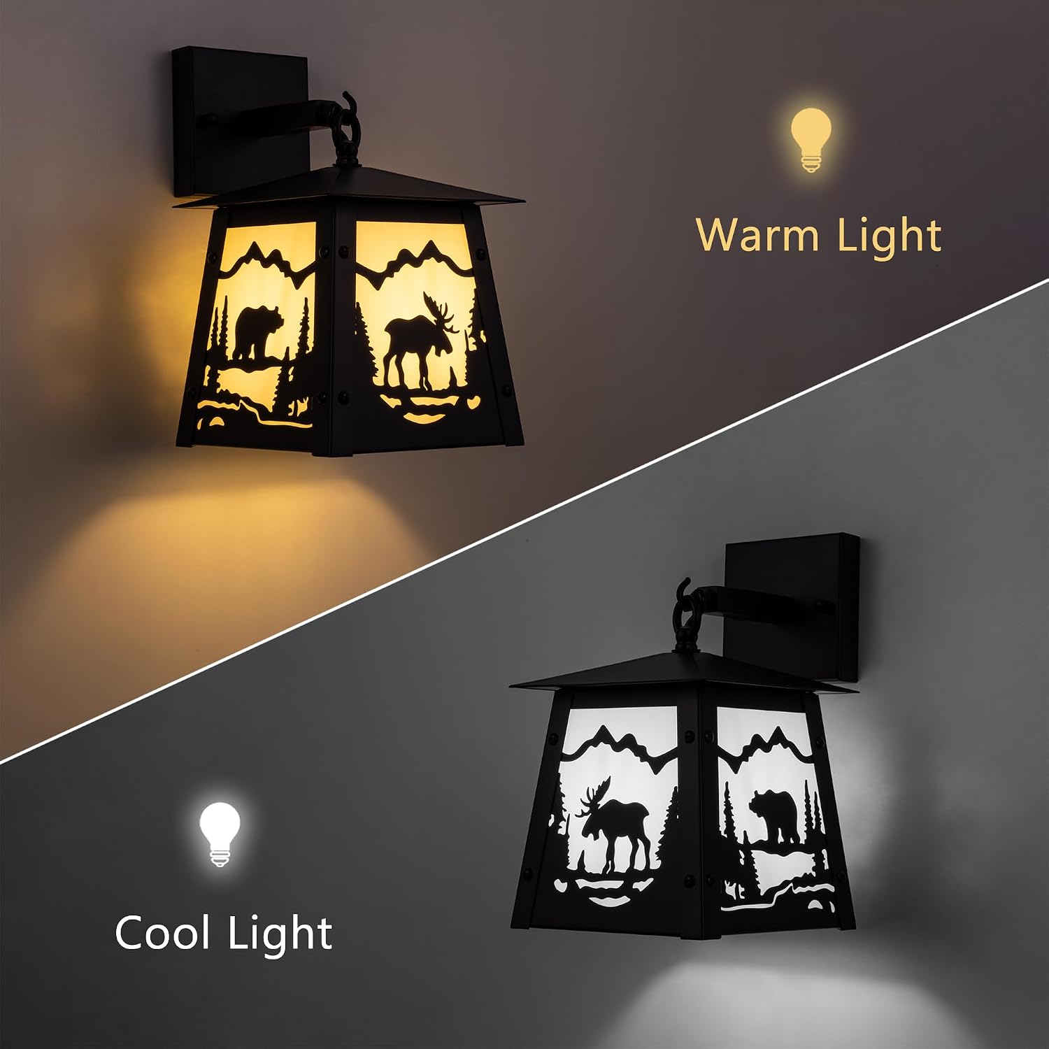 TOCHIC Wall Sconce 2-Pack, Vintage Farmhouse Wall Light Fixtures, Black Outdoor Wall Lamp for Patio with Bear Elk, Rustic Wall Mount Light for Front Door, Bathroom Vanity Light, Porch, Corridor