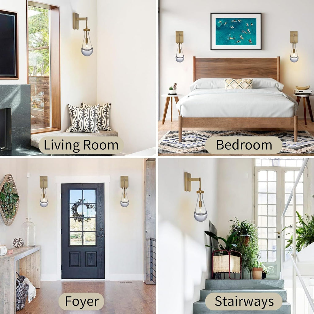 Brass Wall Sconces, Raindrop Sconces Wall Lighting, Wall Sconce Indoor for Living Room, Modern Wall Light Fixtures Bathroom Light Fixtures Wall Lamp for Hallway, Bedroom