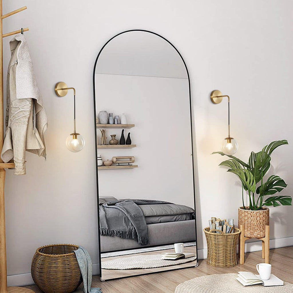 KCO Lighting Modern Gold Globe Wall Sconce Mid Century Raw Brass Round Glass Wall Mounted Light Minimalist Vanity Adjustable Cord Wall Lamp for Bathroom Mirror Bedside Stairs (Amber)