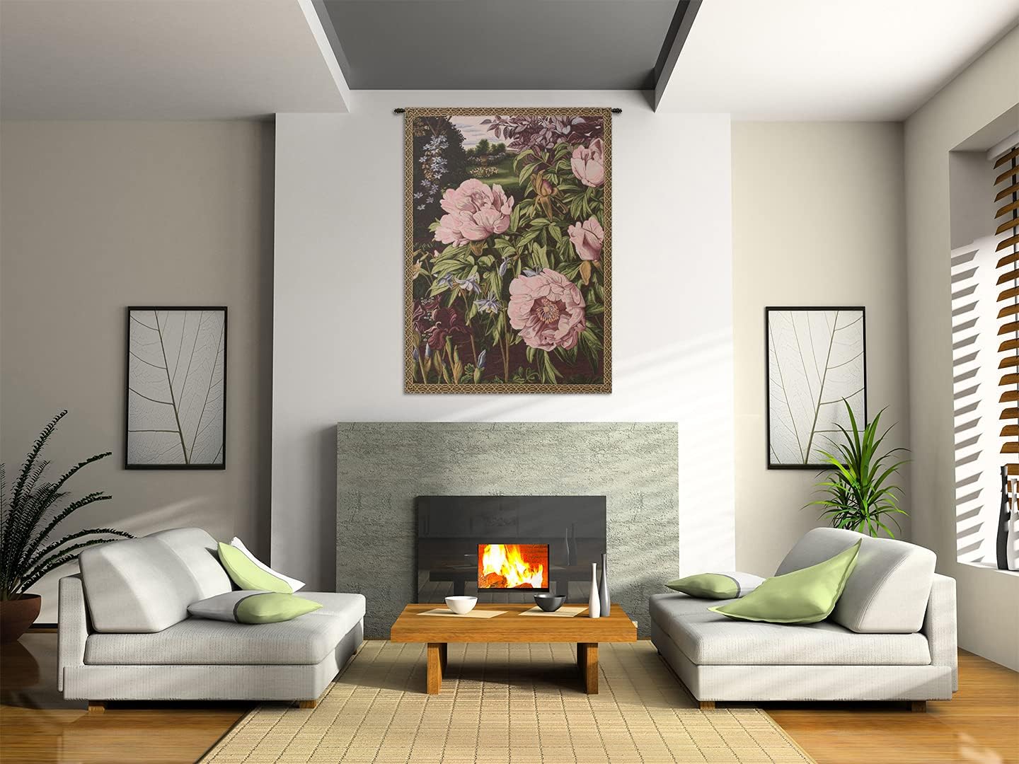Charlotte Home Furnishings Inc. Pink Peonies Italian Tapestry Wall Hanging 35 X 25 Inch Viscose Cotton & Polyester Blend Wall Art Perfect for Home Decor & Wall Decor By Alberto Passini