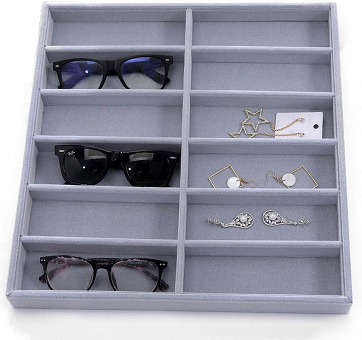 Eyeglass Displays Gray 12 Grids Sunglasses Display Box Eyewear Display Glasses Stand Props Jewelry Organizer Tray Fashion Cases Display Risers