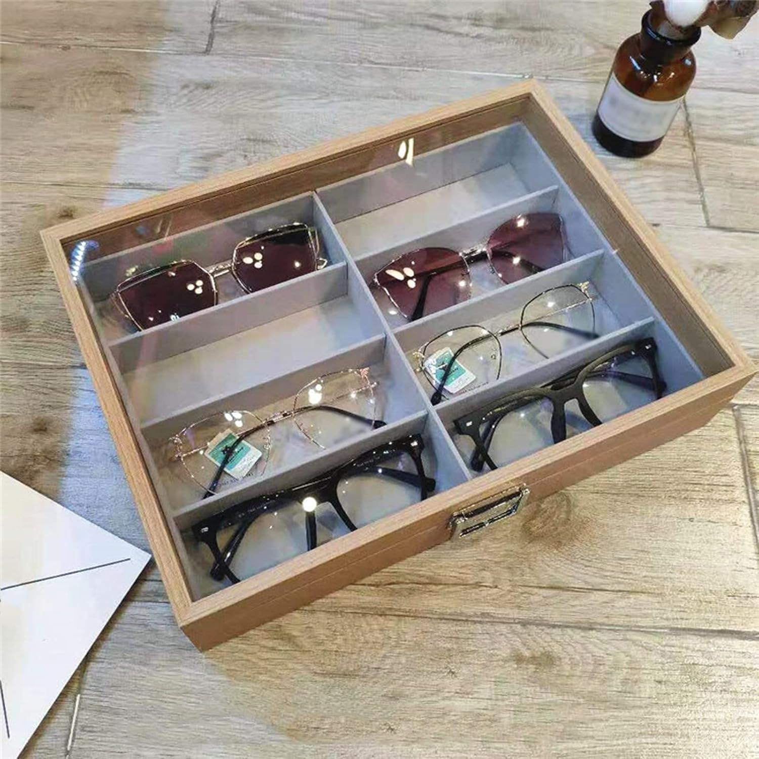 Eyeglass Displays Sunglasses Organizer for Women Men Eyeglasses Eyewear Display Case Sunglass Glasses Storage Holder Box with 8 Slots Display Risers