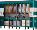 Portable Closet Wardrobe With Hanging Rods, Heavy Duty Clothing Rack With Fabric Cover, Metal Closet Rack For Hanging Clothes, Coat Storage Garment Racks(E,221CM/87INCH)