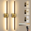 Rayogale Gold Walnut Rechargeable Wall Sconce with Remote Control 36 Inch | 3000/4500/6000K Dimmable 8000mAh Wireless Battery Operated Wall Sconces Set of Two with Timer for Living Room, Bedroom, TV