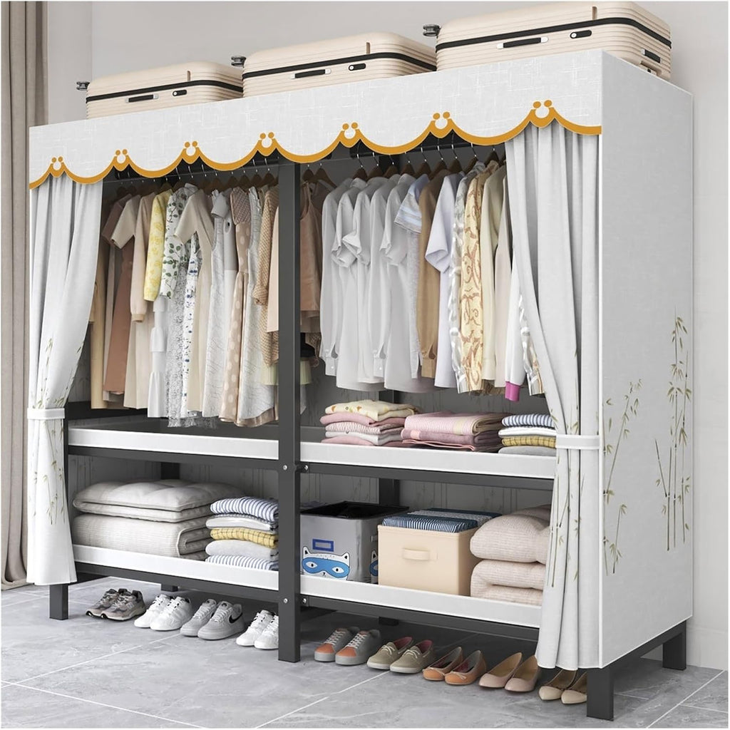 Foldable Portable Wardrobe Closet, Freestanding Clothing Rack, Metal Closet Organizer, Armoire Storage Garment Racks For Hanging Clothes, 30mm Thick Steel Tubes(C,192cm/75.6in)