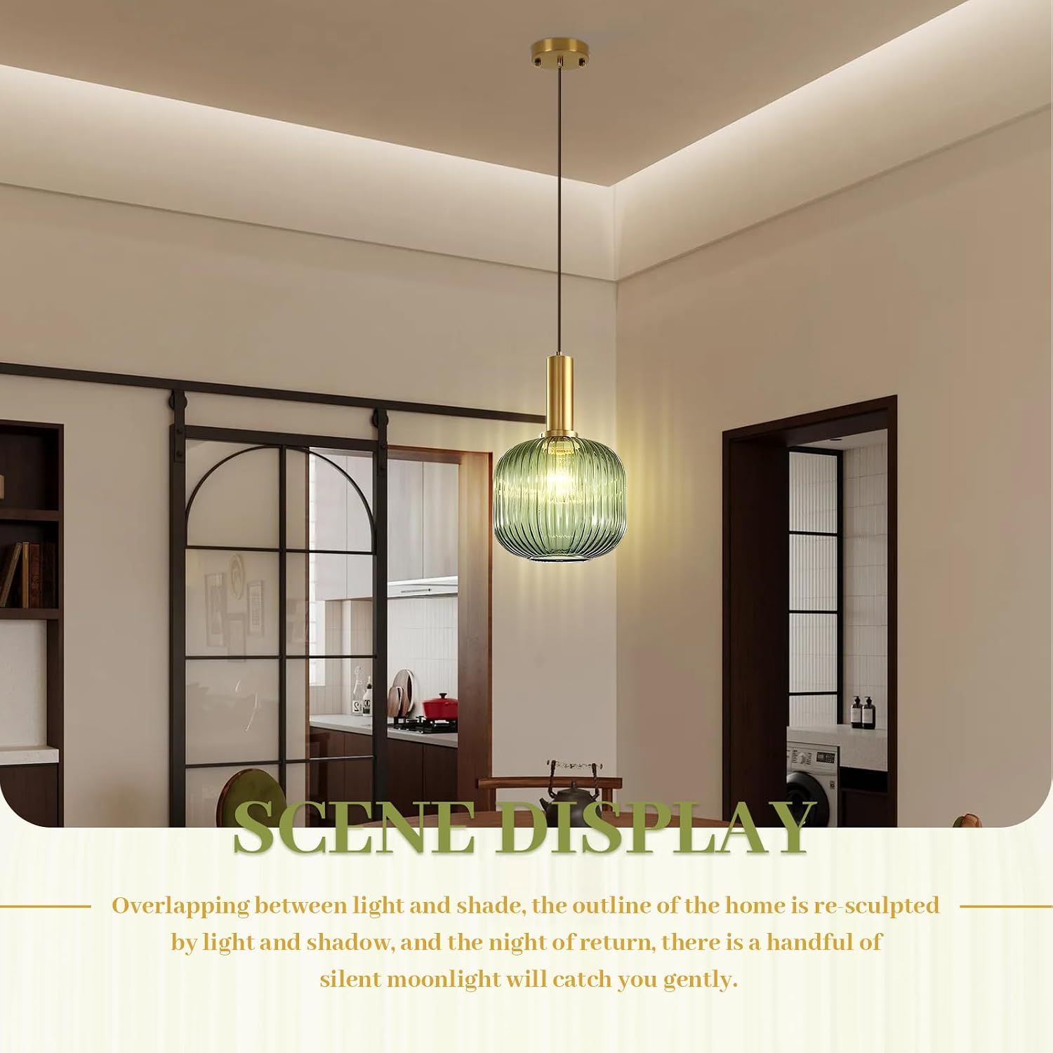 Green Glass Pendant Light Vintage Kitchen Pendant Lighting Over Island Sink Mid Century Modern Gold Hanging Pendant Light Fixture for Bedroom Living Room Dining Room
