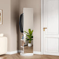 CHANCEE 360° Rotating Full-Length Mirror with Storage, 69'x16' Solid Wood Freestanding Coat Rack with Hooks, Space-Saving for Bedroom, Living Room, Cloakroom (White)