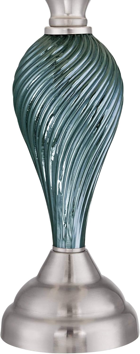 Regency Hill Arden 25' High Twist Modern Coastal Table Lamps Set of 2 Green-Blue Glass Black Shade Living Room Bedroom Bedside Nightstand House Office Home Reading Kitchen Entryway Console Family