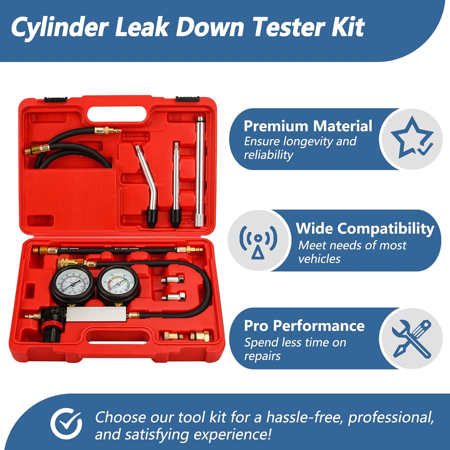 Dual Gauge Leakdown Detectorol Set Cylinder Leak Downster Kit for Pressure Check & Leakage Ratest Gasoline Engine Compression Leakdown Detector Leakagest Set
