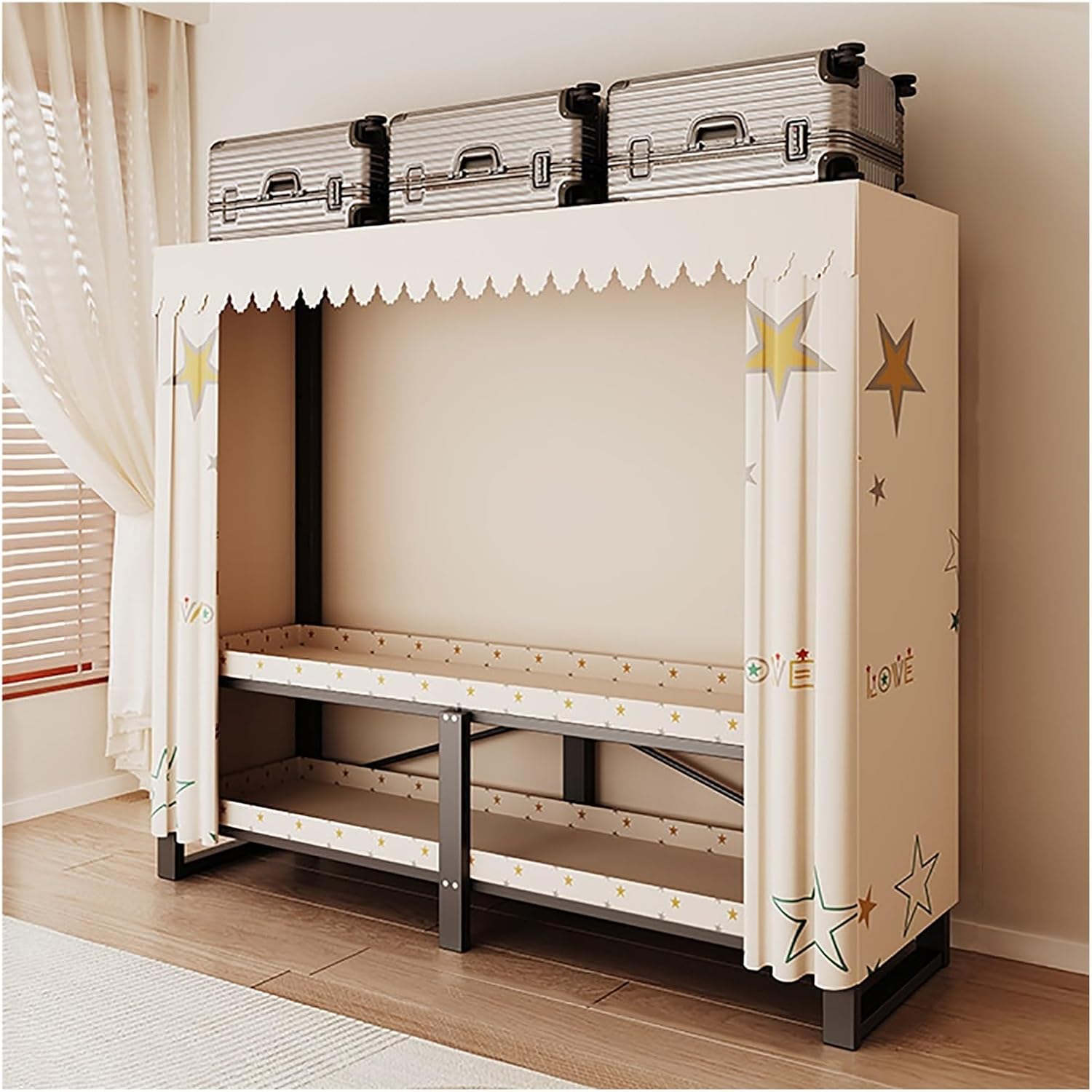 Portable Wardrobe Closet With Cover, Foldable Garment Rack For Hanging Clothes, Freestanding Metal Clothes Rack, Metal Clothing Coat Storage Organizer(Stars,88cm/34.6inch)