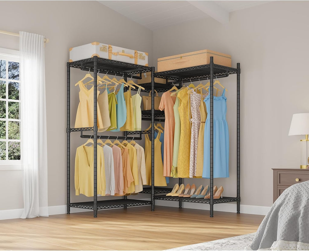 VIPEK L6 Heavy Duty Clothes Rack L Shape Clothing Rack 5-Tier Wire Garment Rack Freestanding Closet with 7 Adjustable Shelves & 4 Hanging Rods, 42.1' L x 42.1' W x 76.4' H, Max Load 850LBS, Black