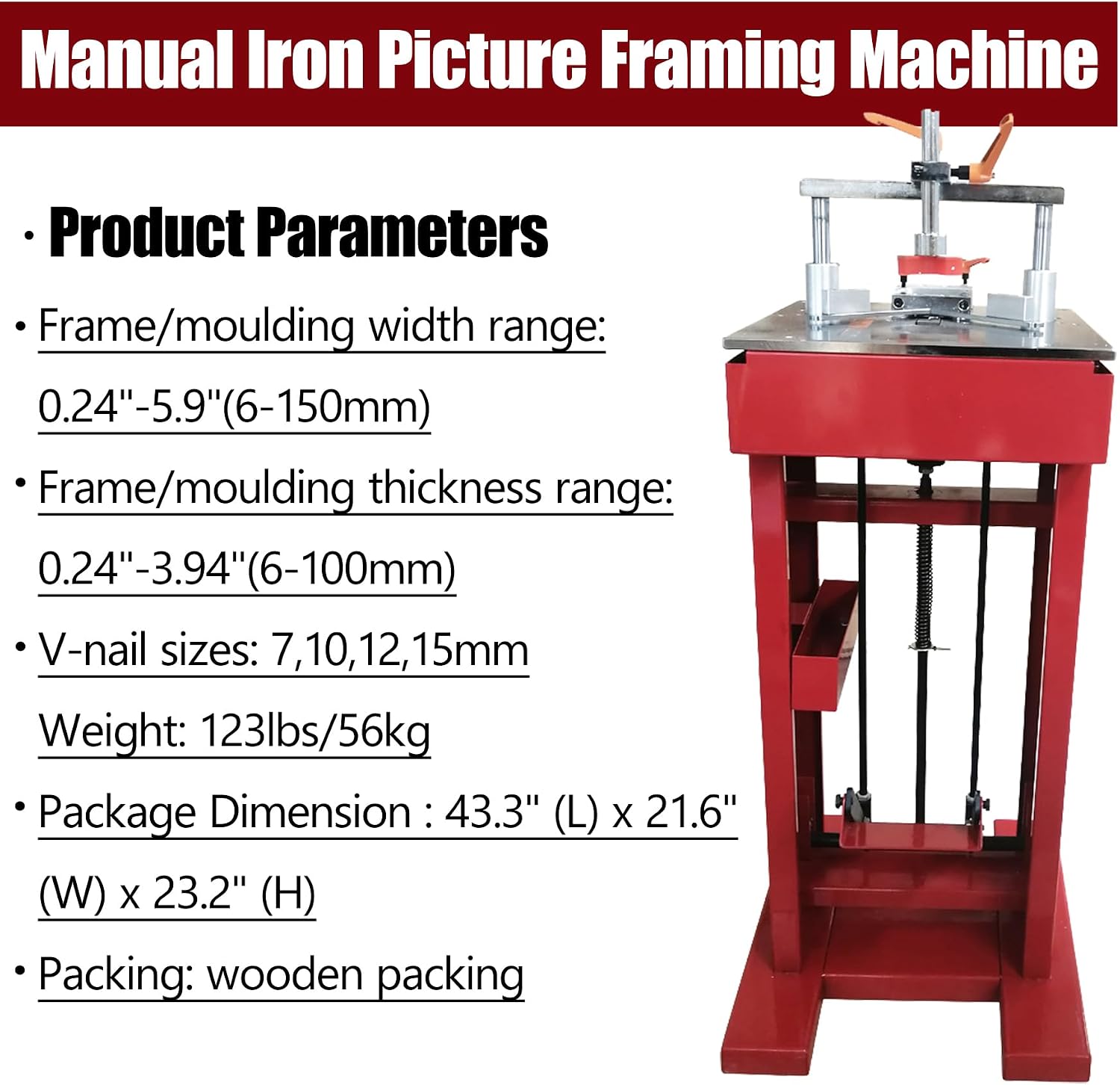 TECHTONGDA Picture Framing Machine Pedal Iron Picture Frame Nailer, Manual Nail Angle Machine Wood Corner Frame Joiner with V-Nail 7,10,12,15mm
