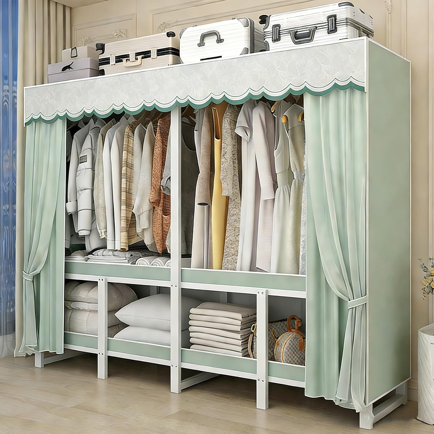 Portable Closet with Cover, Heavy-Duty Portable Wardrobe Closet, 2000lbs Weight Capacity, Foldable Garment Rack for Hanging Clothes and Coats(170cm/67in)