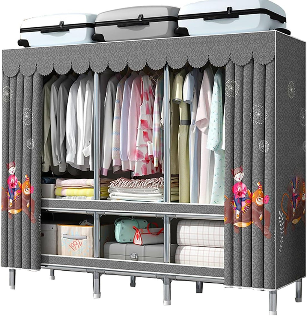 Portable Closet Wardrobe with Cover Metal Garment Rack for Hanging Clothes and Shelves for Bedroom (Color : J, Size : 170x45x170cm)