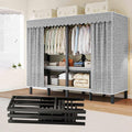 Wardrobe Clothes Organizer - Heavy Duty Portable Wardrobe Closet Rack Foldable Clothe Rack With Cover Freestanding Garment Rack For Hanging Clothes Large Capacity Enclosed Metal Clothing Rack(125*52*1