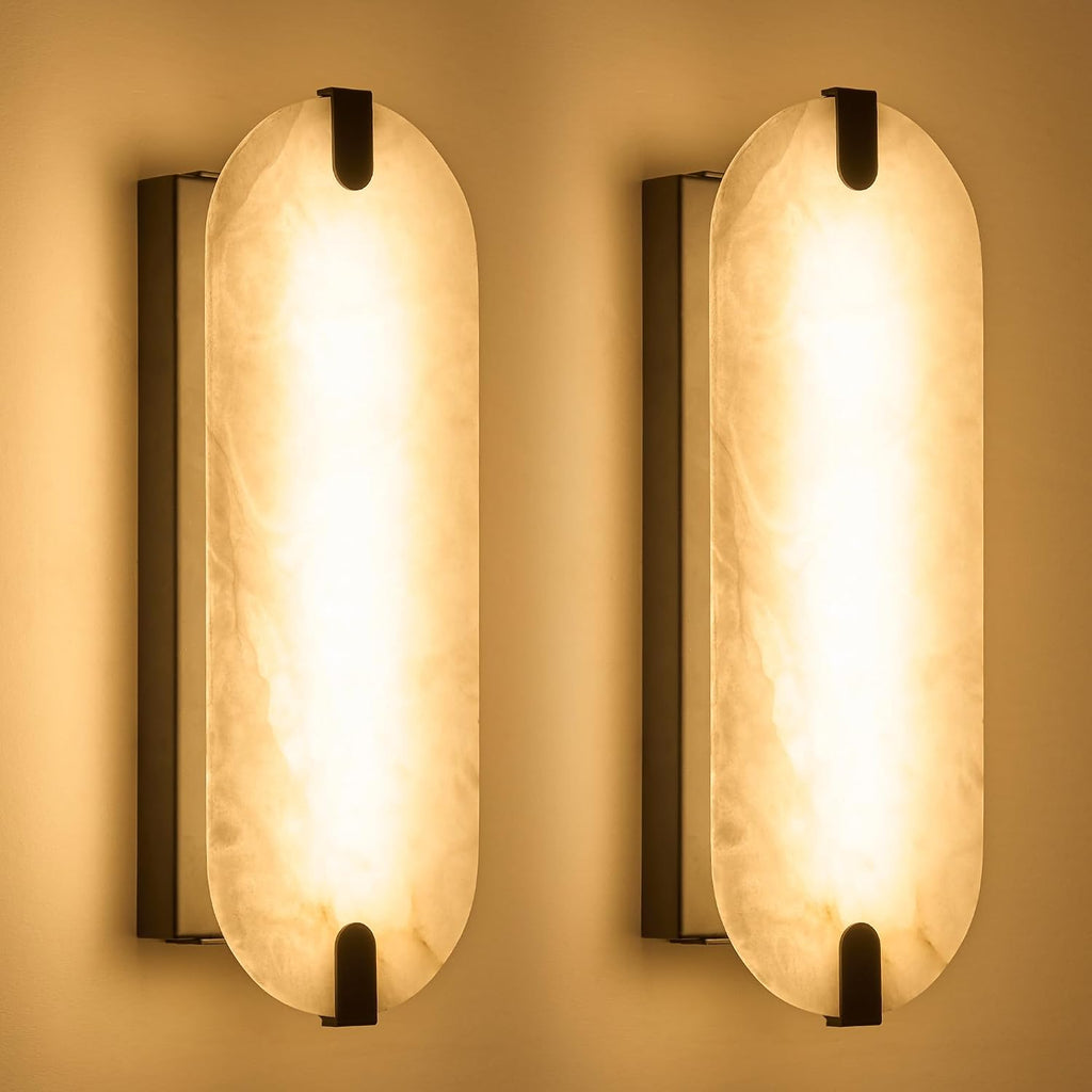 ZEROUNO 14.2 inch Alabaster Wall Sconces, Natural Marble Wall lamp Set of Two,Dimmable Alabaster Wall Light Fixtures for Stairs Bathroom Living Room Bedroom Vanity,Hallway