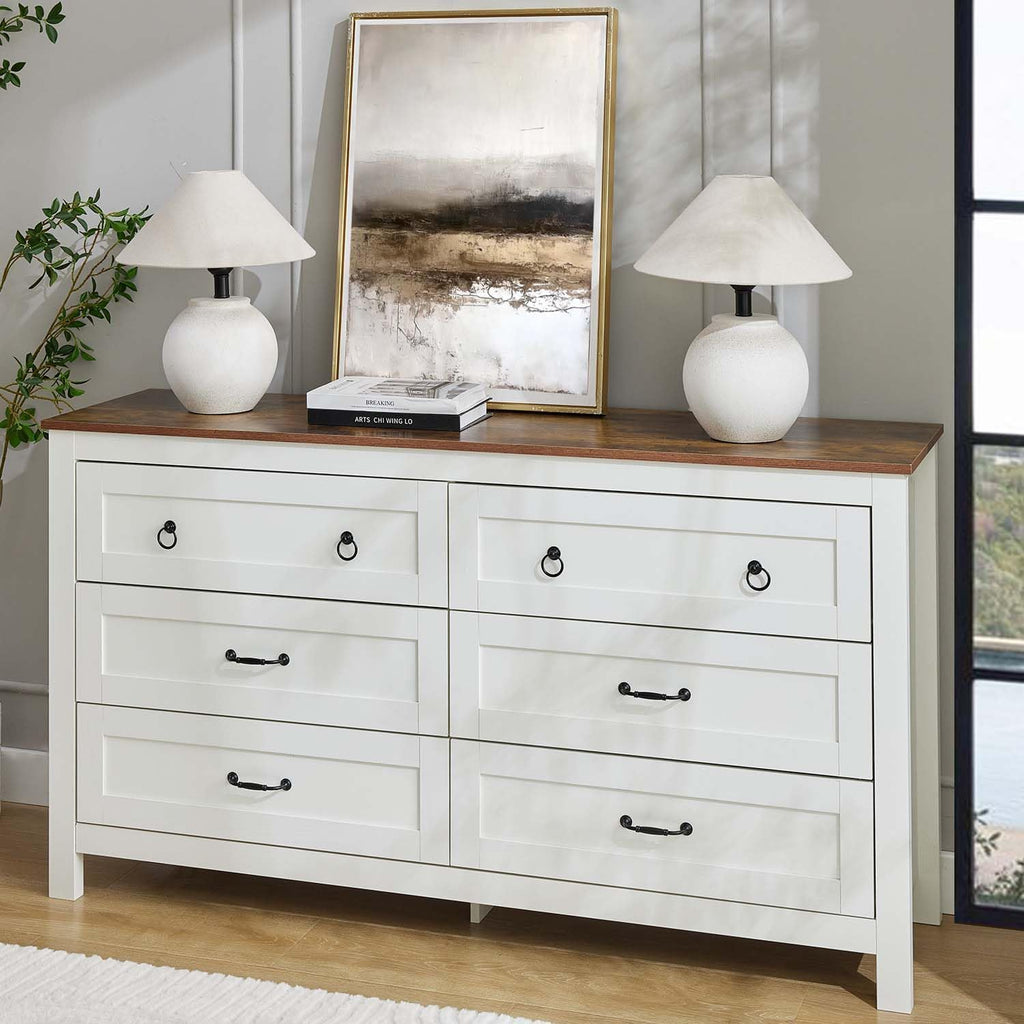 Bedside Table with 6 Drawers Storage, Modern Storage Cabinet with Metal Handles for Bedroom, Living Room, Hallway, White