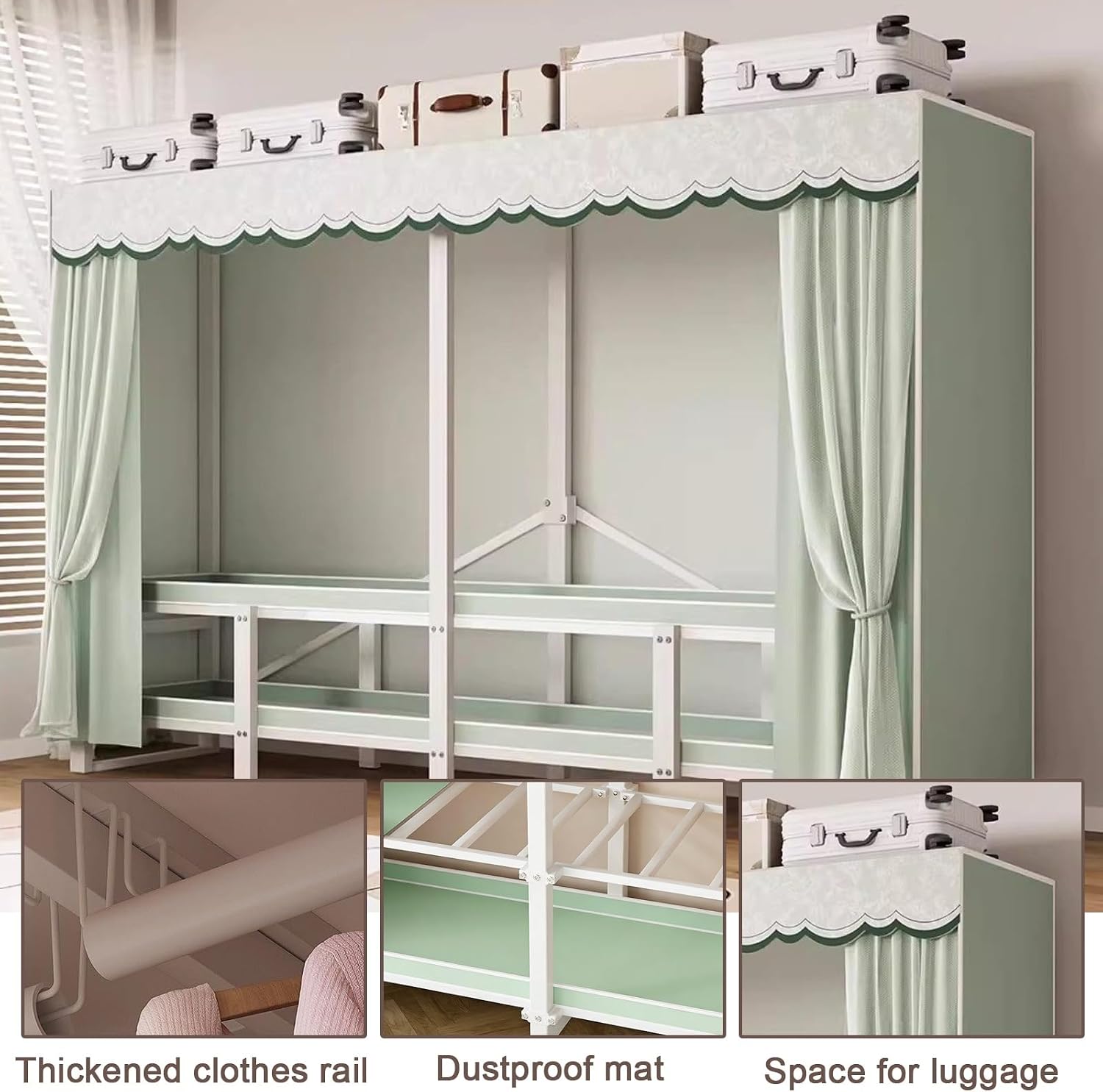 Portable Closet with Cover, Heavy-Duty Portable Wardrobe Closet, 2000lbs Weight Capacity, Foldable Garment Rack for Hanging Clothes and Coats(216cm/85in)