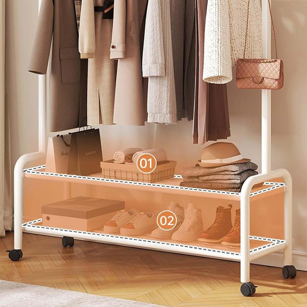 YSUEFIJO Clothing Garment Rack On Wheels, Garment Racks for Hanging Clothes, Multi-Functional Bedroom Clothes Rack, Heavy Duty Clothing Rolling Rack, for Dorm Bedroom Home