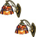 MIXL-Blue Dragonfly Wall Sconces Set of 2,Stained Glass Sconce,Art Deco Hallway Lighting Fixture,Modern Wall Lamp for Living Room Bedroom Study Room