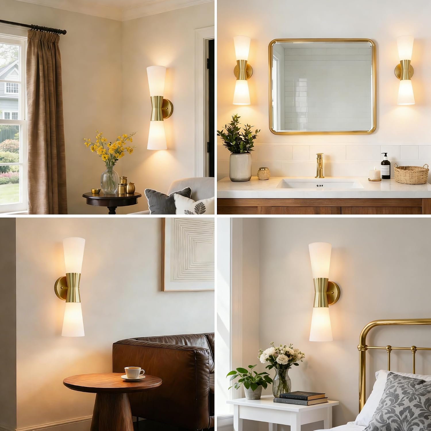 Wall Sconces Set of 2 for Bathroom, Modern Indoor Vanity Light Fixtures 17', Up Down Lighting, Wall Mount Lamp for Living Room Bedroom Hallway Stairway Fireplace Mirror E26 Base 2PC White&Gold