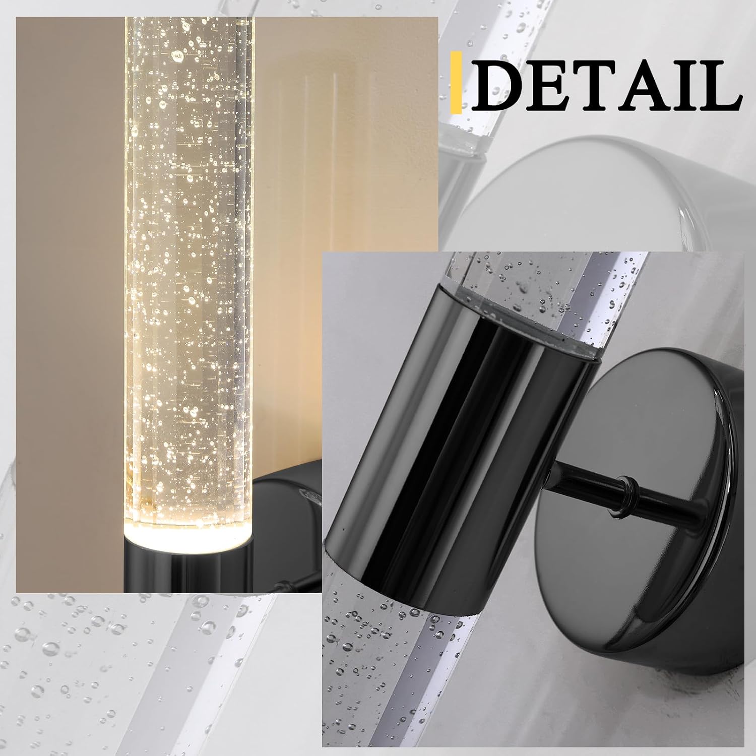 Black Wall Sconces Set of 2 LED Modern Sconces Dining Room Wall Lighting 10W 3000K LED Wall Lights Crystal Hardwired Wall Light Fixtures for Living Room Bedroom Bathroom Hallway