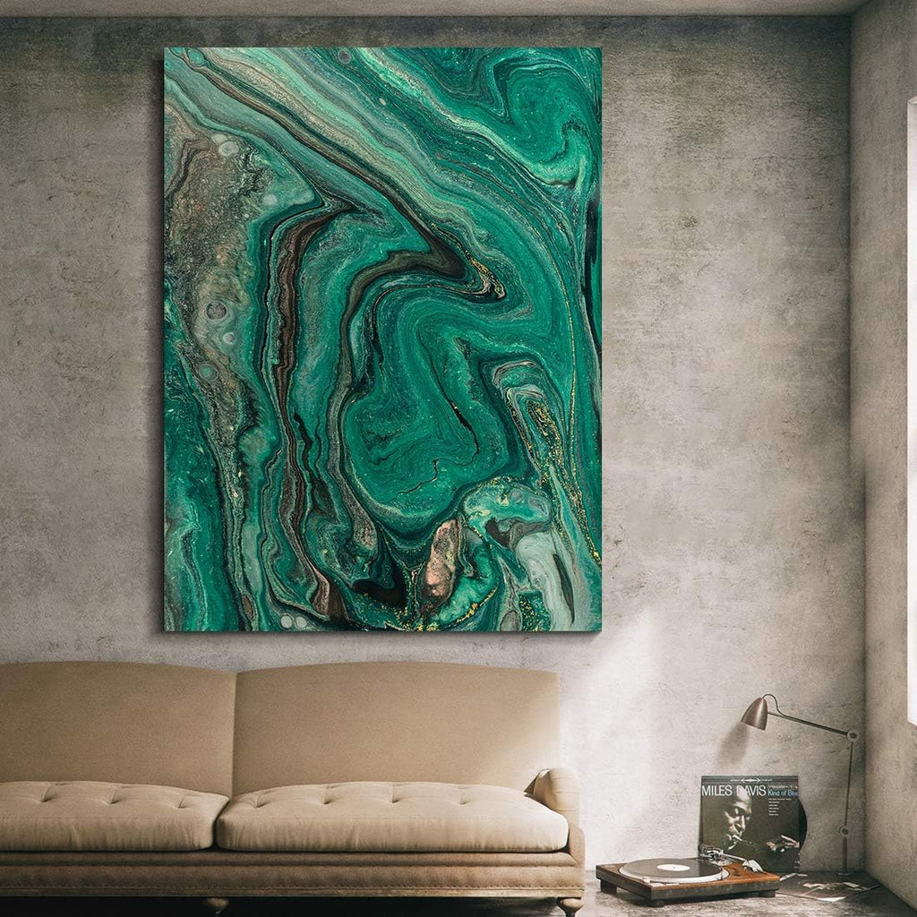 Denzoer Green Texture and Gold Abstract Wall Art Modern Canvas Prints with Solid Wood Frame Wall Pictures for Home Decoration, Ready to Hang - 36x46 inches