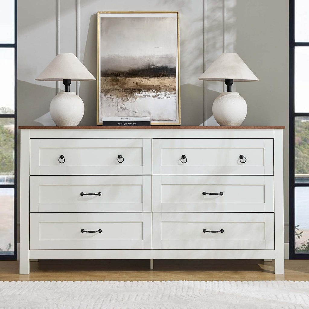 Bedside Table with 6 Drawers Storage, Modern Storage Cabinet with Metal Handles for Bedroom, Living Room, Hallway, White